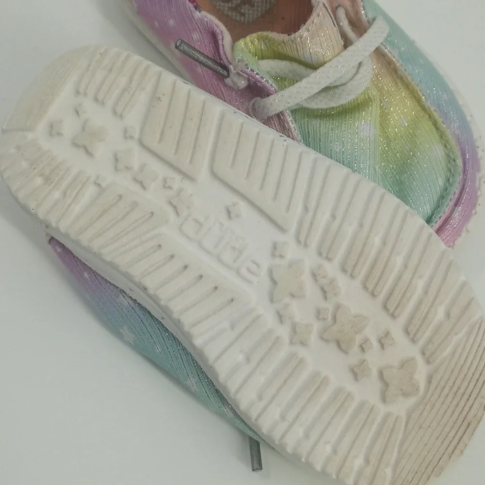 Hey Dude Wendy Toddler Sparkle Star Silver Multi Rainbow Shoes Sz. K6